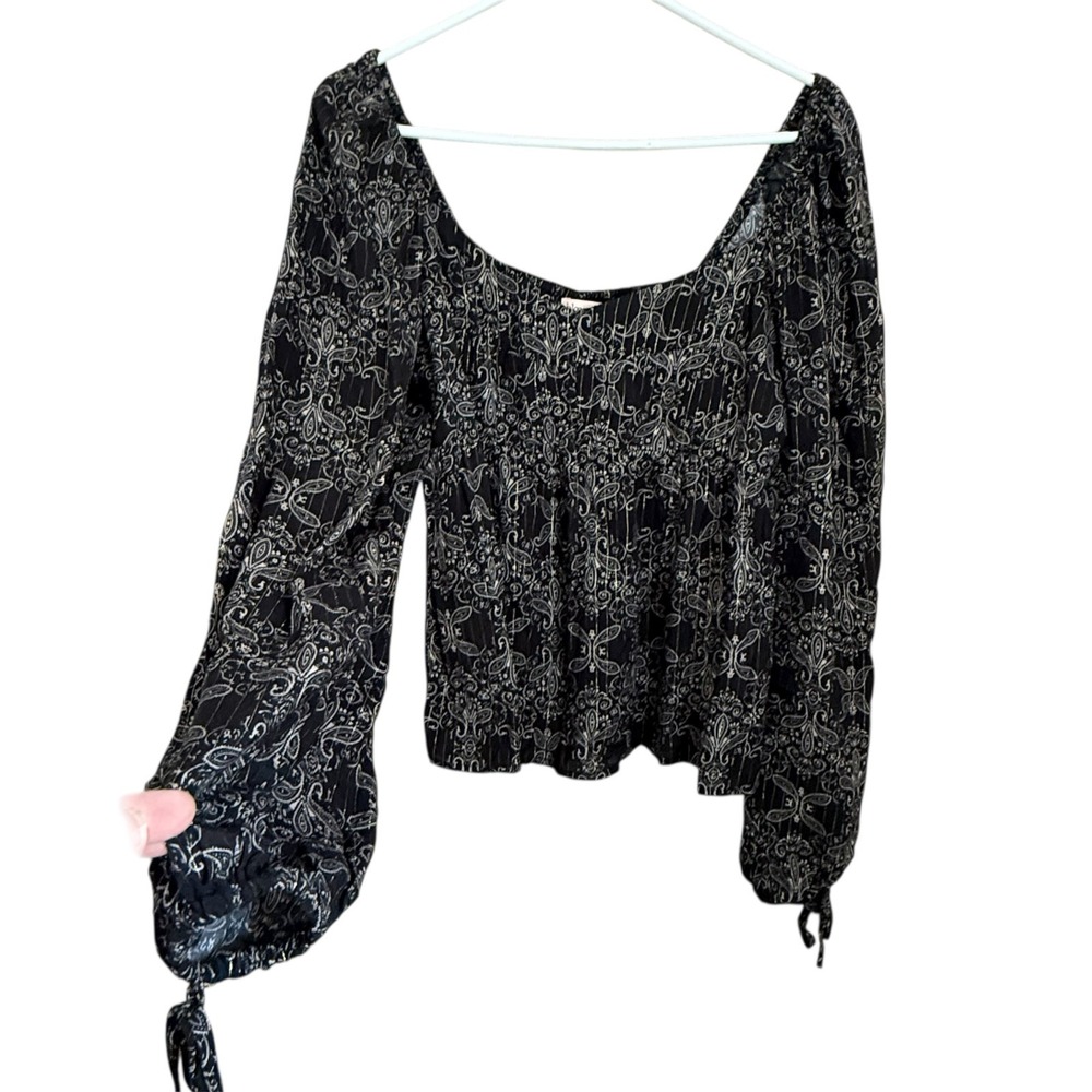 Bloomfield Paisley Smocked Peasant Top Sz L Puff Sleeve Sweetheart Boho Milkmaid